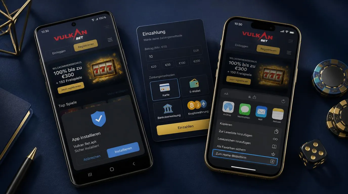 Smartphone mit Casino-Web-App auf dem Home-Bildschirm und sichtbarer Einzahlungsübersicht